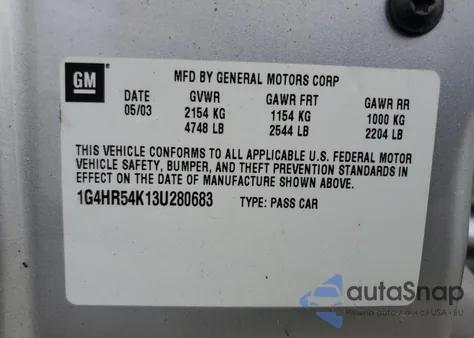 2003 Buick Lesabre Limited z USA, uszkodzony, nr VIN 1G4HR54K13U280683